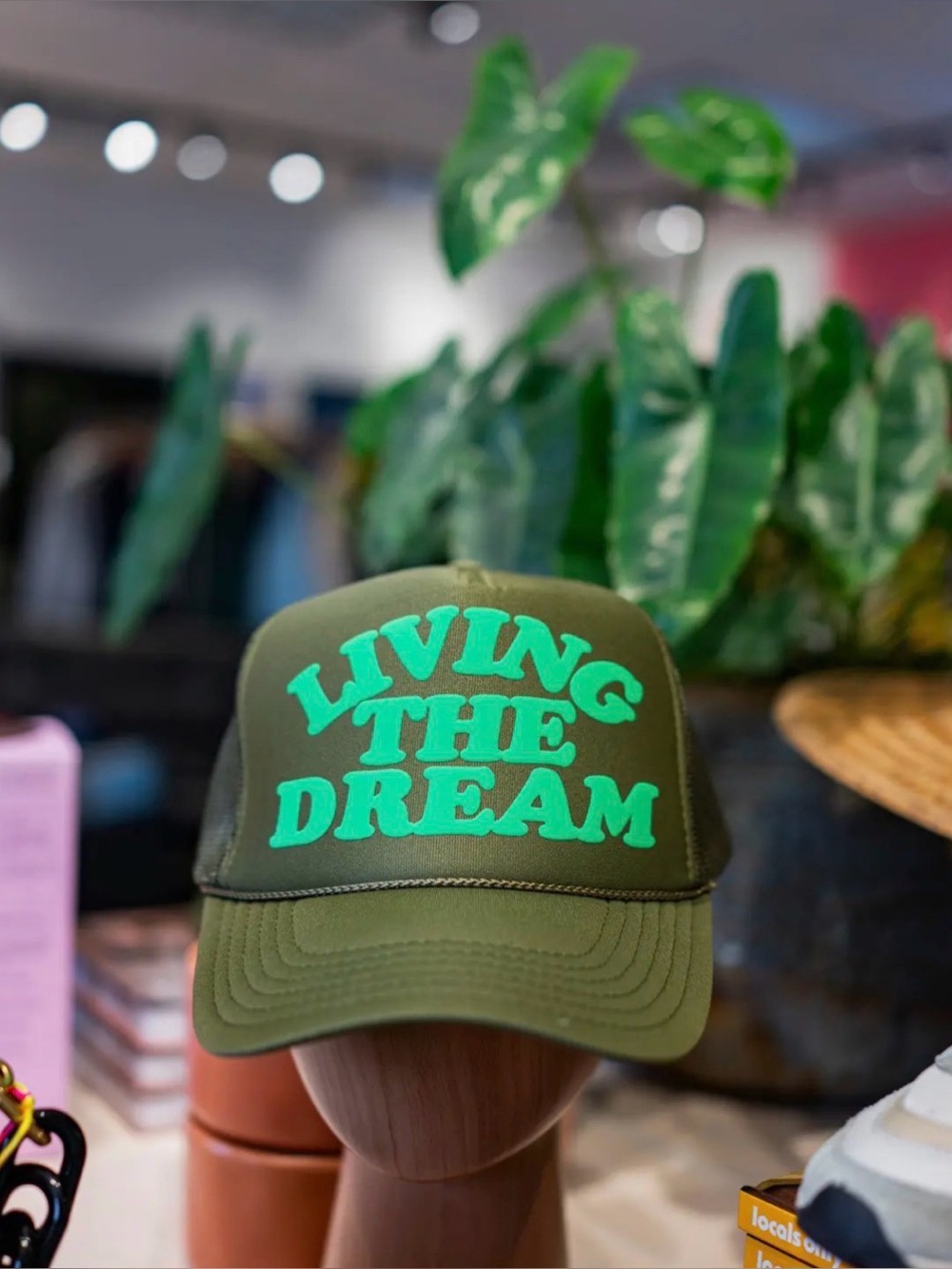 Green Trucker Hat with Neon Green "Going Nowhere Fast" Text